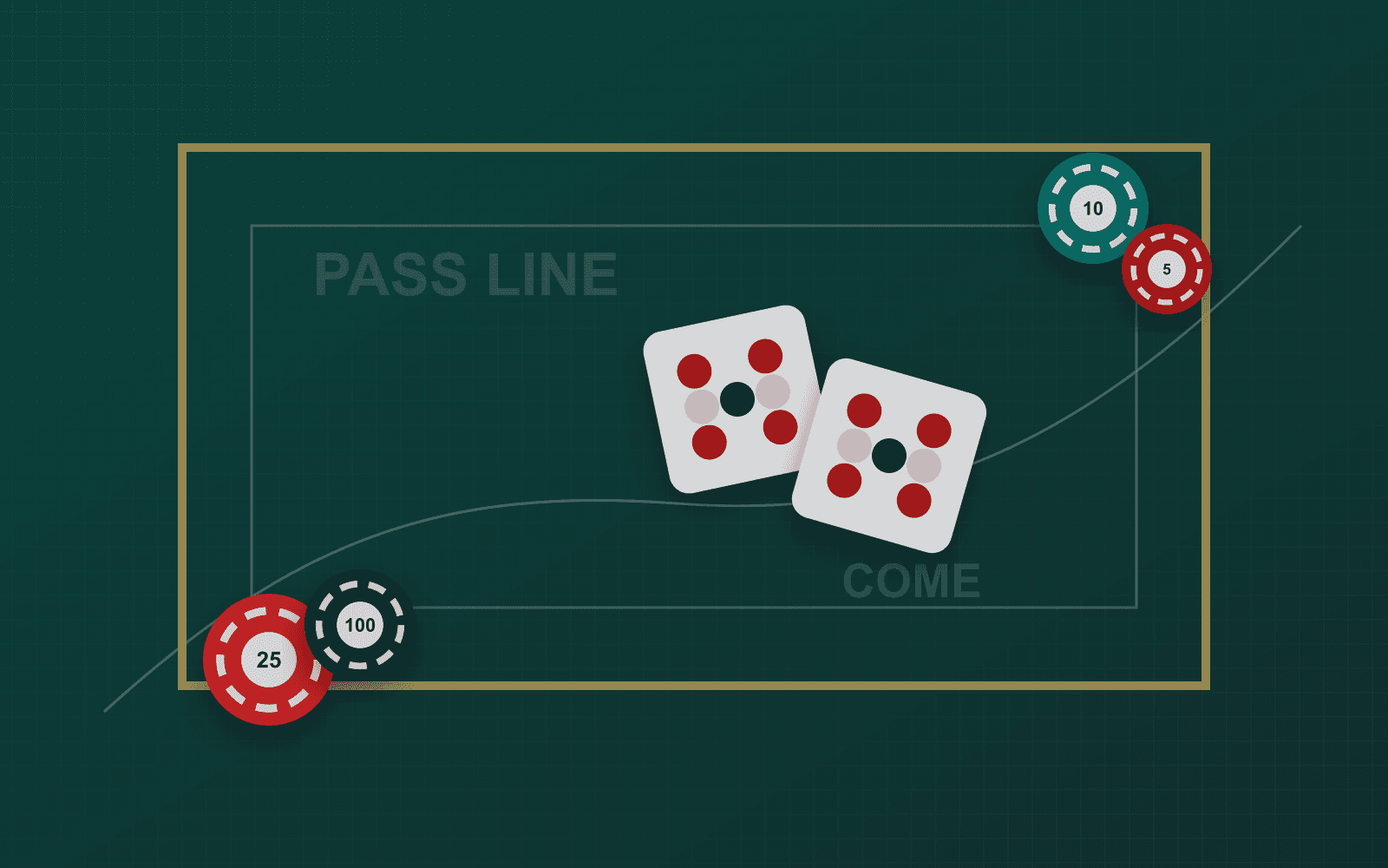 Craps table with dice and chips